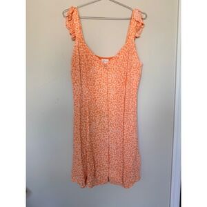 Le Lis Collection Orange White Leaf Print Ruffle Strap Mini Dress  Large